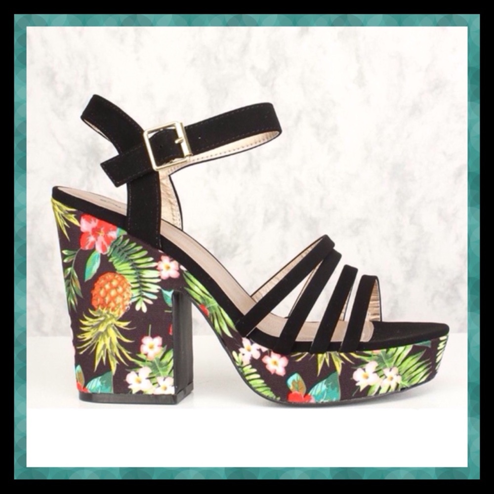 ❤️SIZE 8.5 Pineapple Print Platform Chunky Heels - Picture 2 of 6